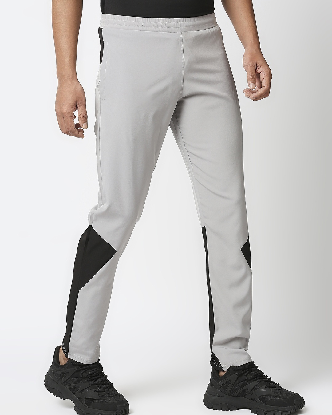 Shop Men's Grey & Black Color Block Slim Fit Track Pants-Full