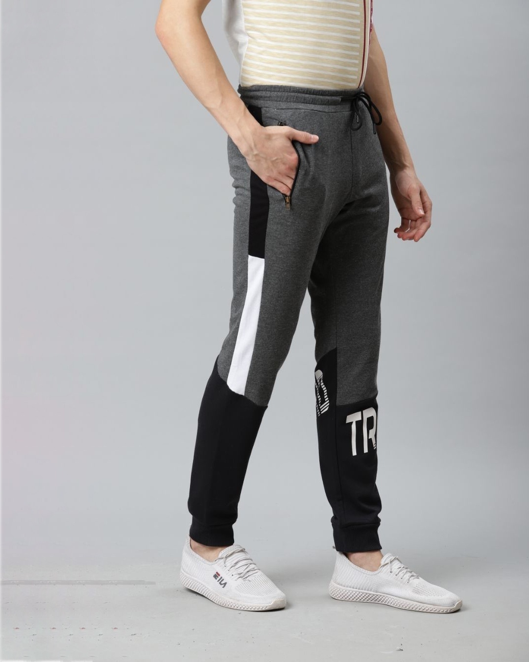Shop Men's Grey & Black Slim Fit Colourblocked Joggers-Design