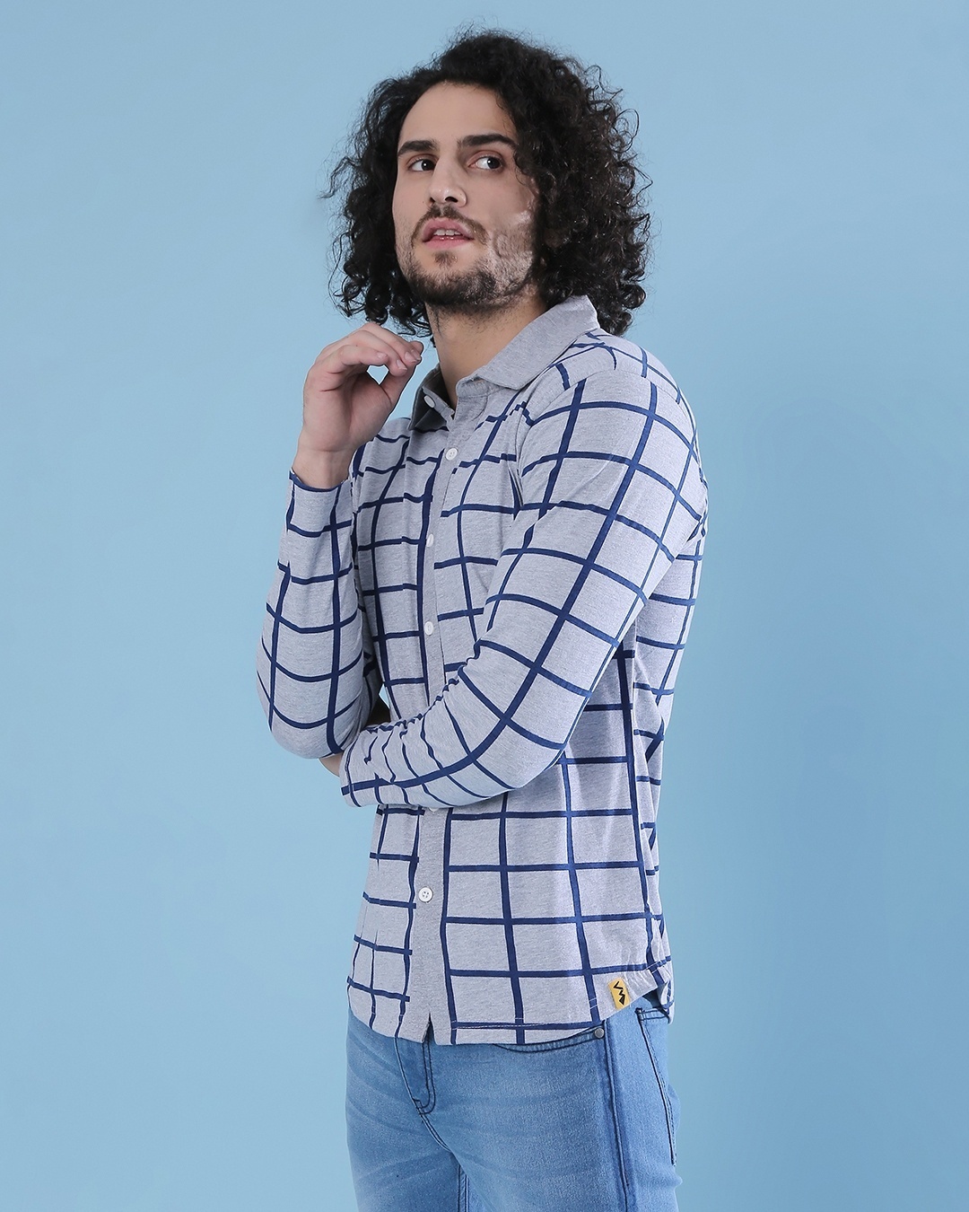 Shop Men's Grey & Blue Checkered Regular Fit Shirt-Design