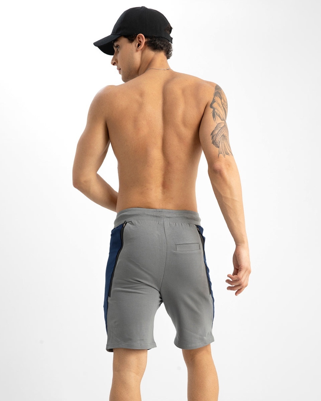 Shop Men's Grey & Blue Color Block Sports Shorts-Design