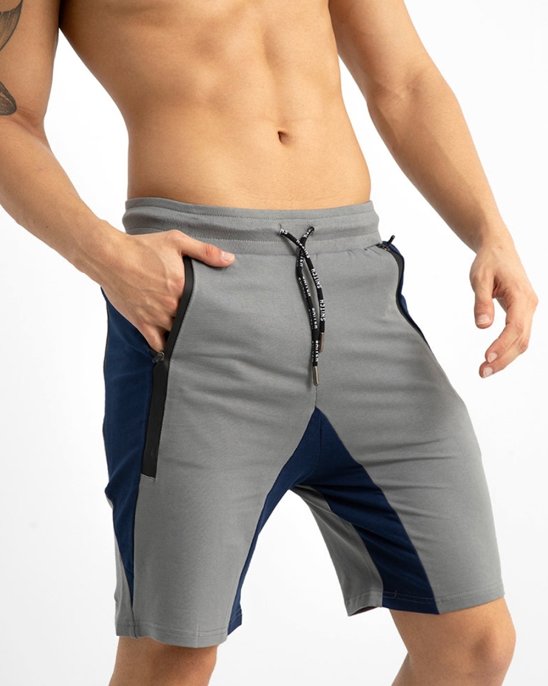 Shop Men's Grey & Blue Color Block Sports Shorts