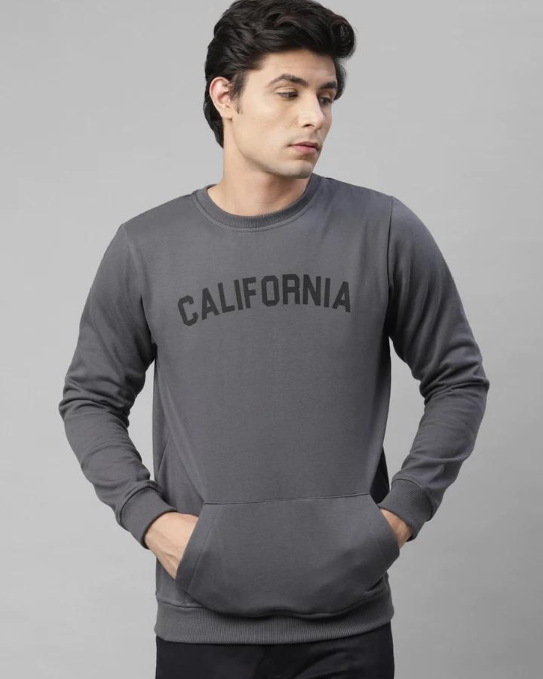 Shop Men's Grey California Typography Sweatshirt-Front