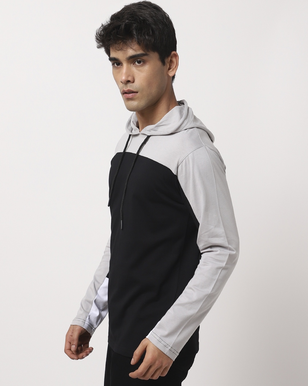 Shop Men's Grey Color Block Hoodie T-shirt-Back