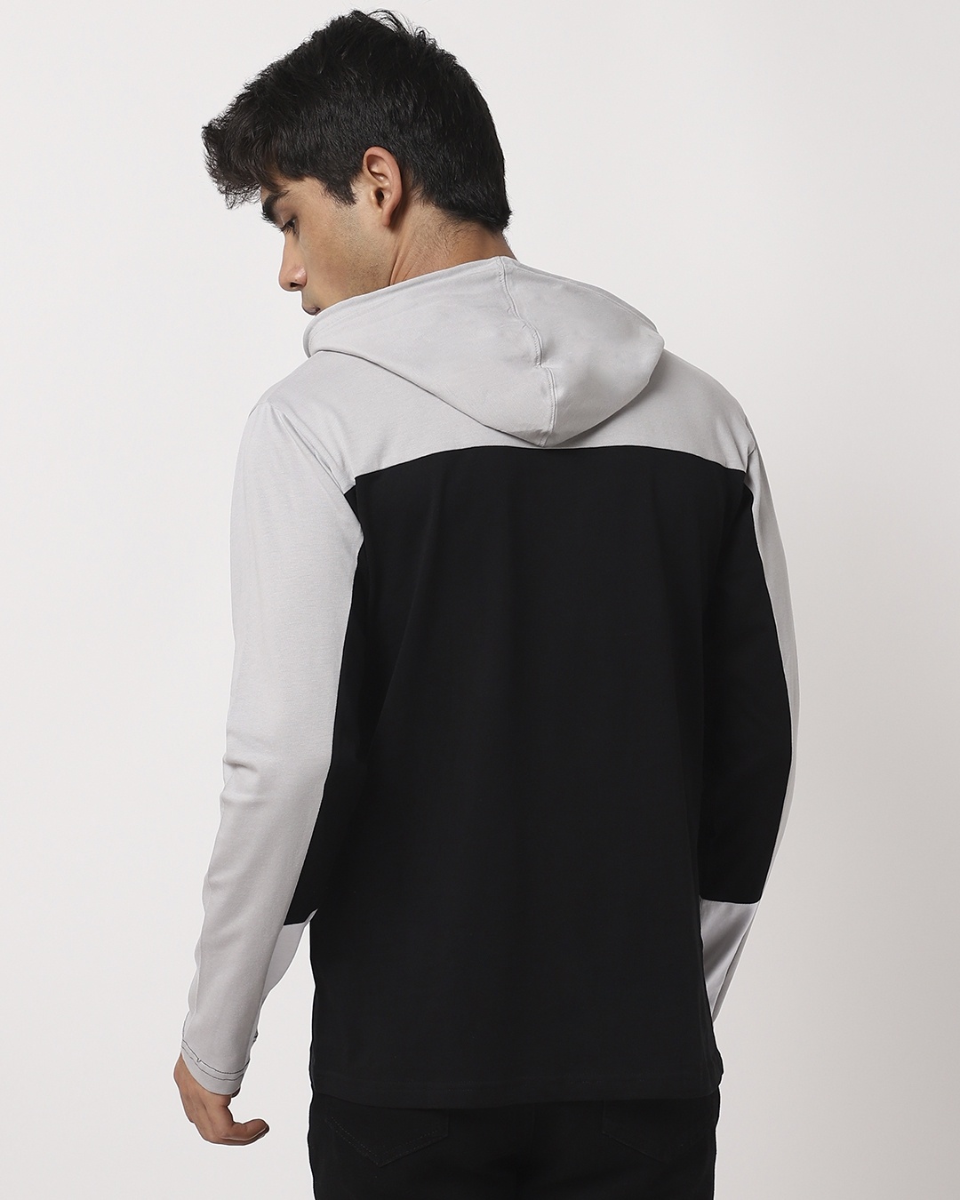Shop Men's Grey Color Block Hoodie T-shirt-Design