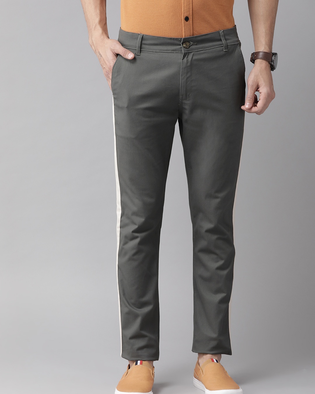 Buy Men's Grey Color Block Slim Fit Chinos for Men Grey Online at Bewakoof