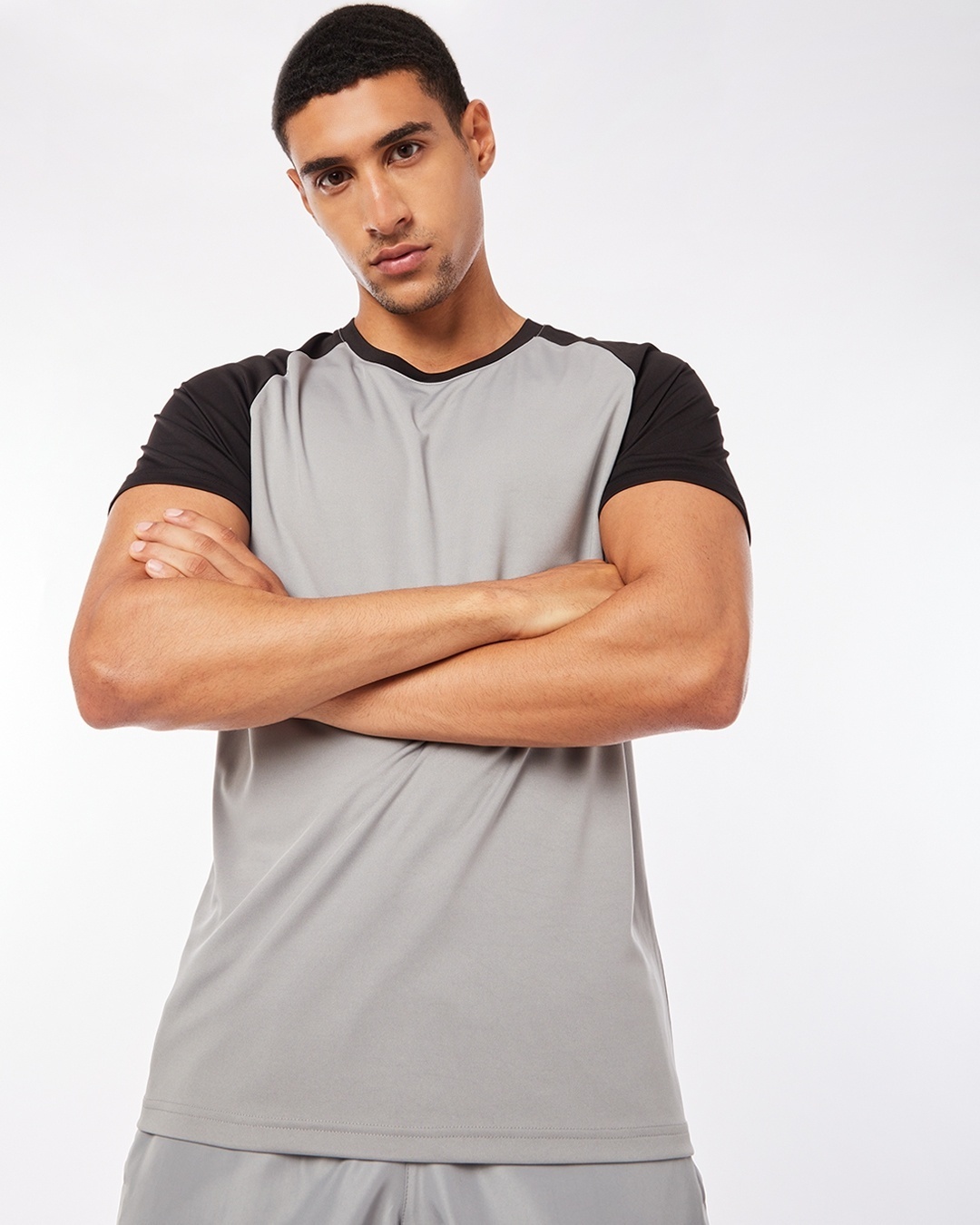 Shop Men's Grey Colorblock Training T-shirt-Front