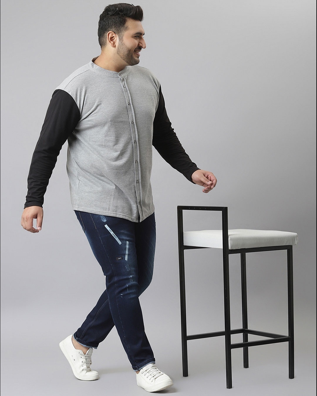 Shop Men's Grey Colorblocked Stylish Full Sleeve Casual Shirt