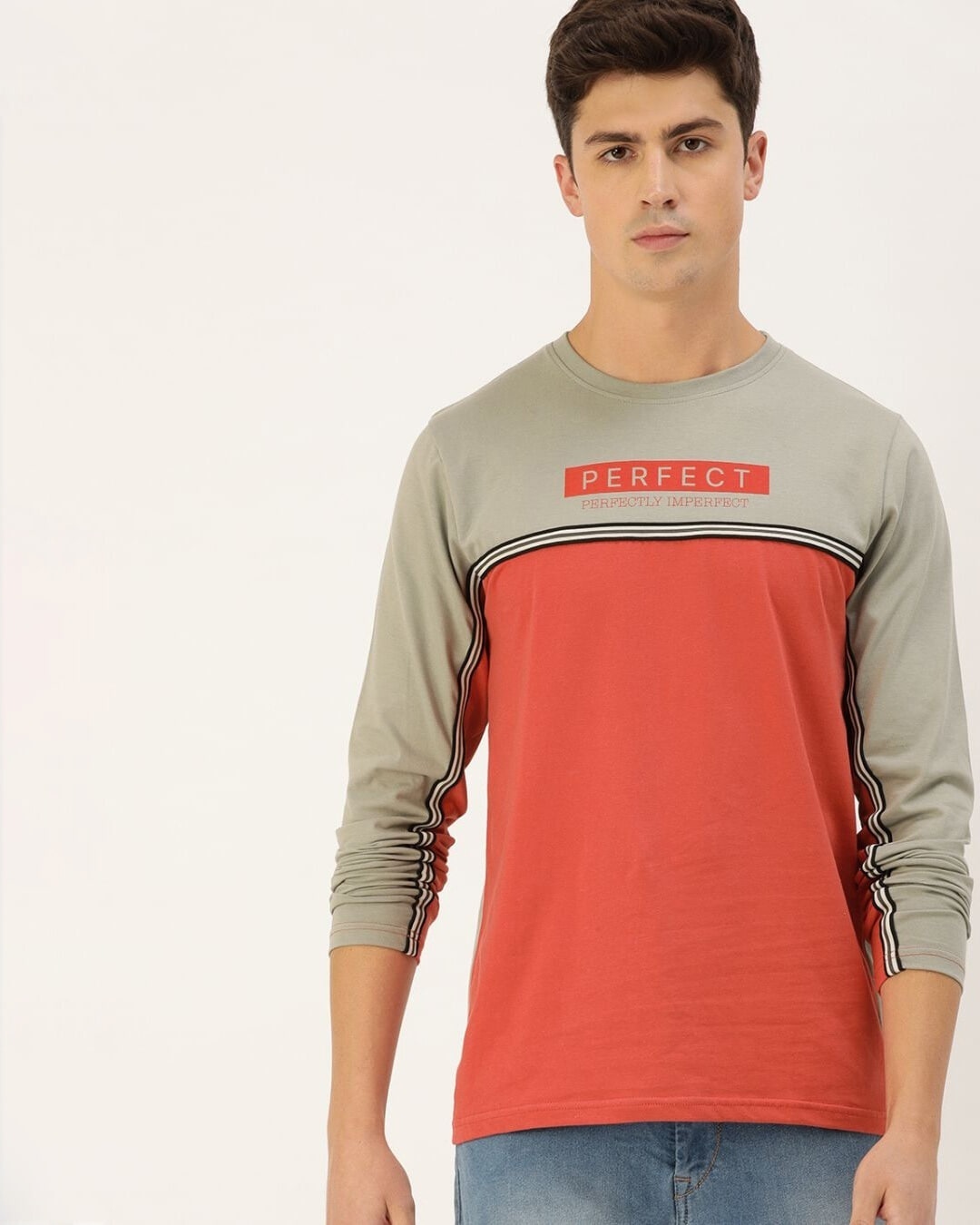 Shop Men's Grey Colourblocked T-shirt-Front