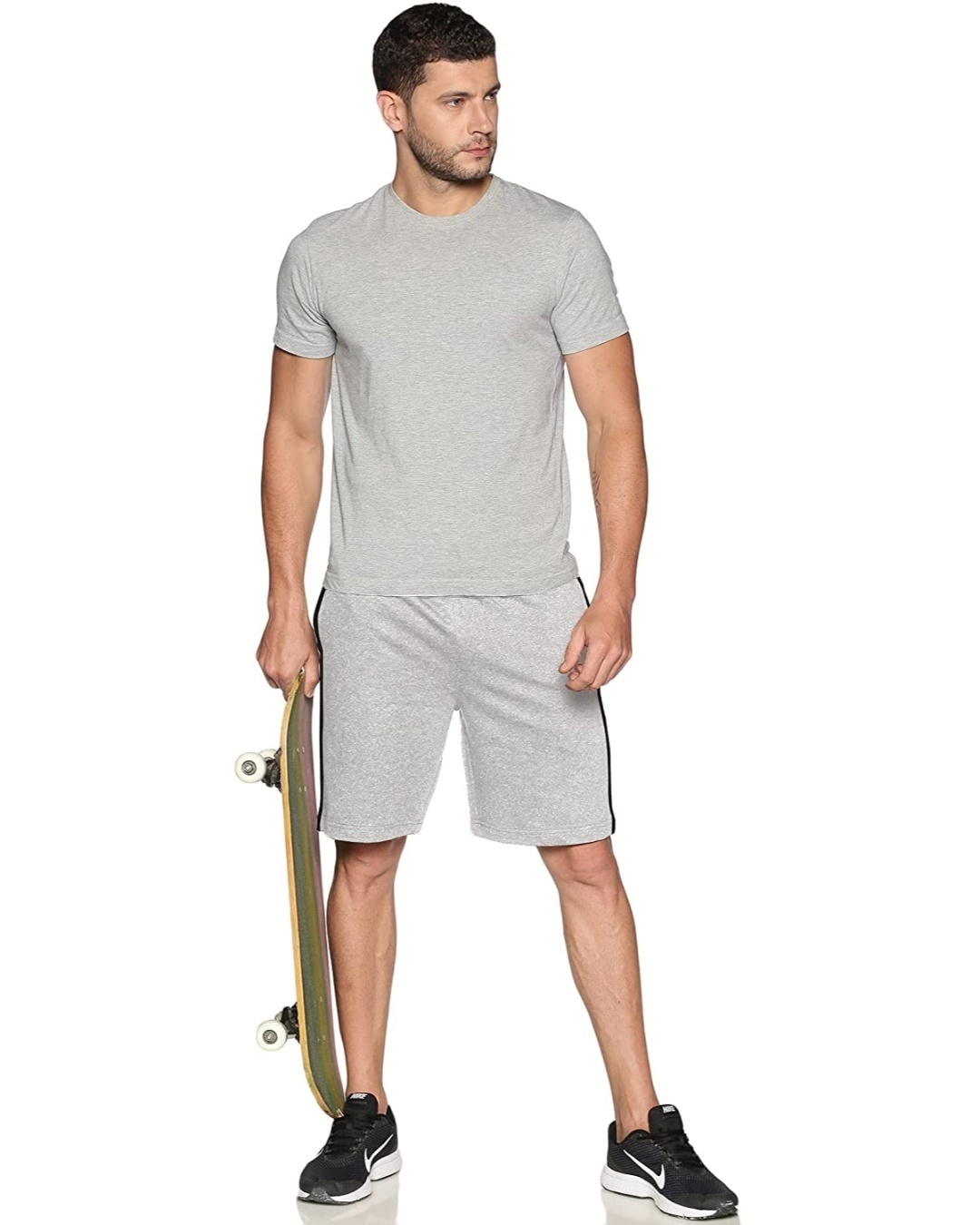 Shop Men's Grey Cotton Casual Short with Zipper Pocket-Full