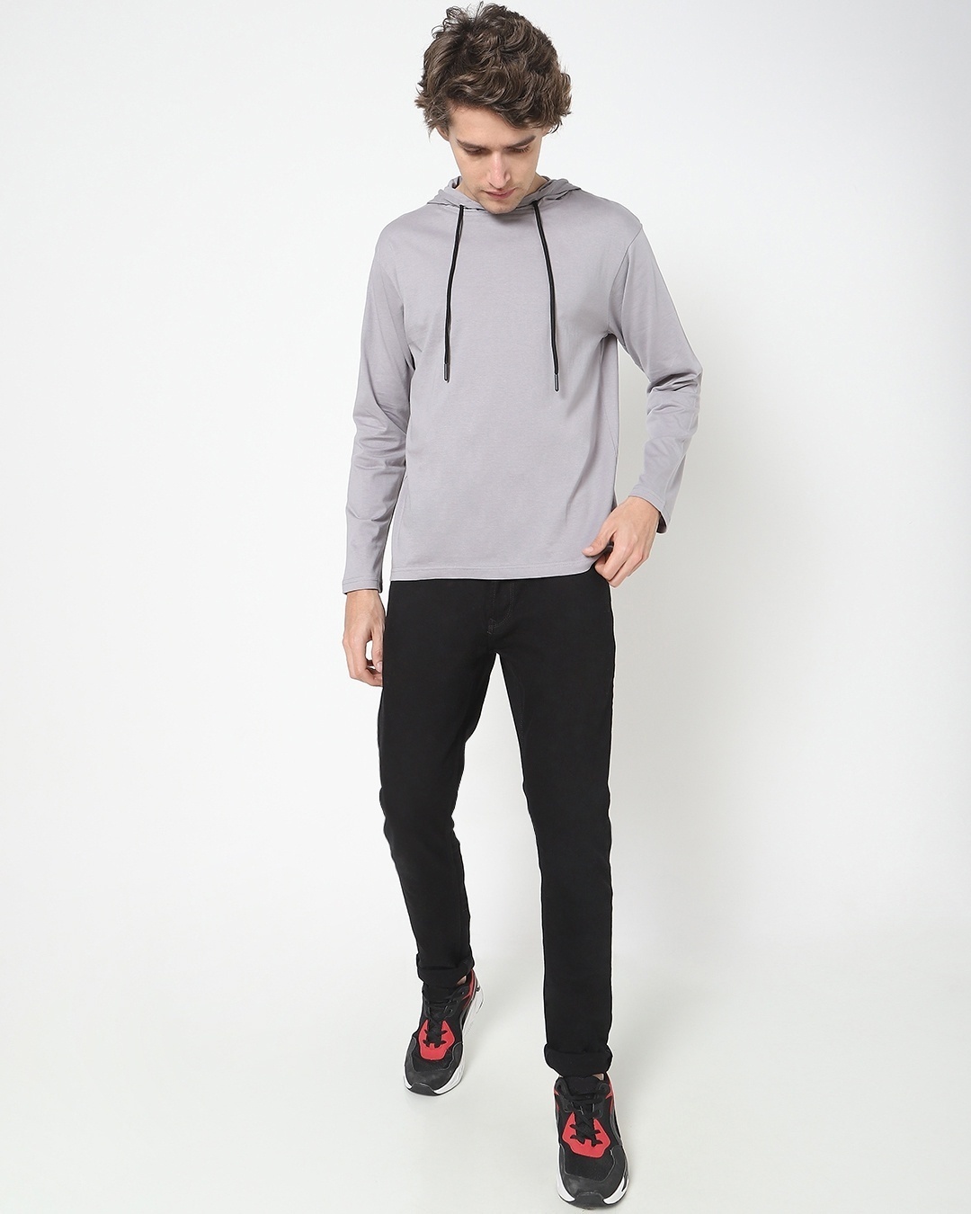 Shop Men's Grey Full Sleeve Hoodie T-shirt-Full