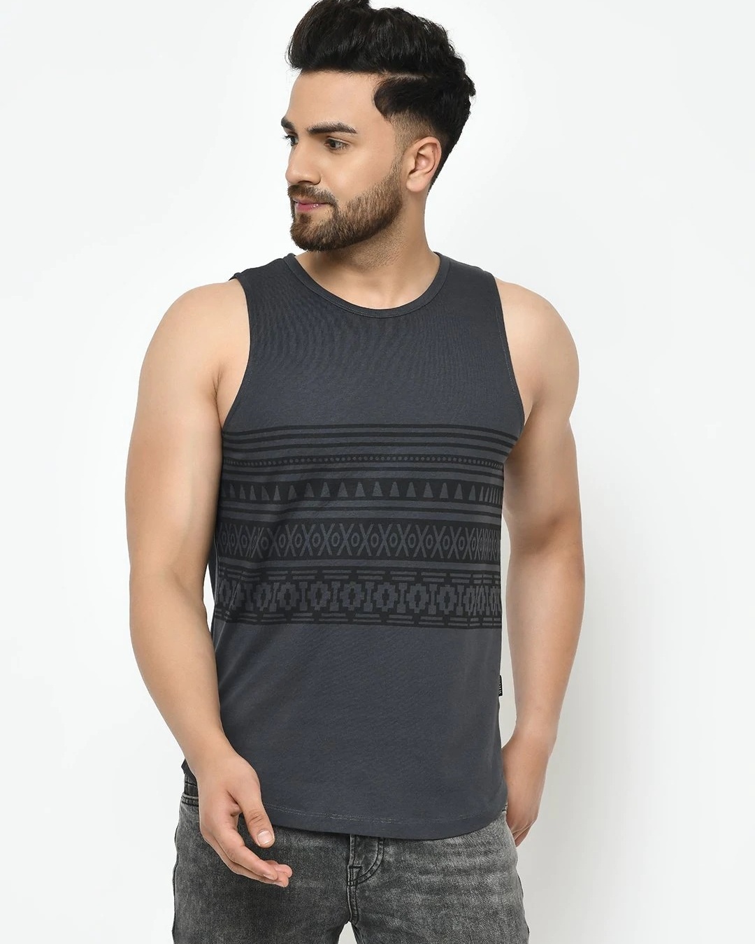 Shop Men's Grey Geometric Printed T-shirt-Back