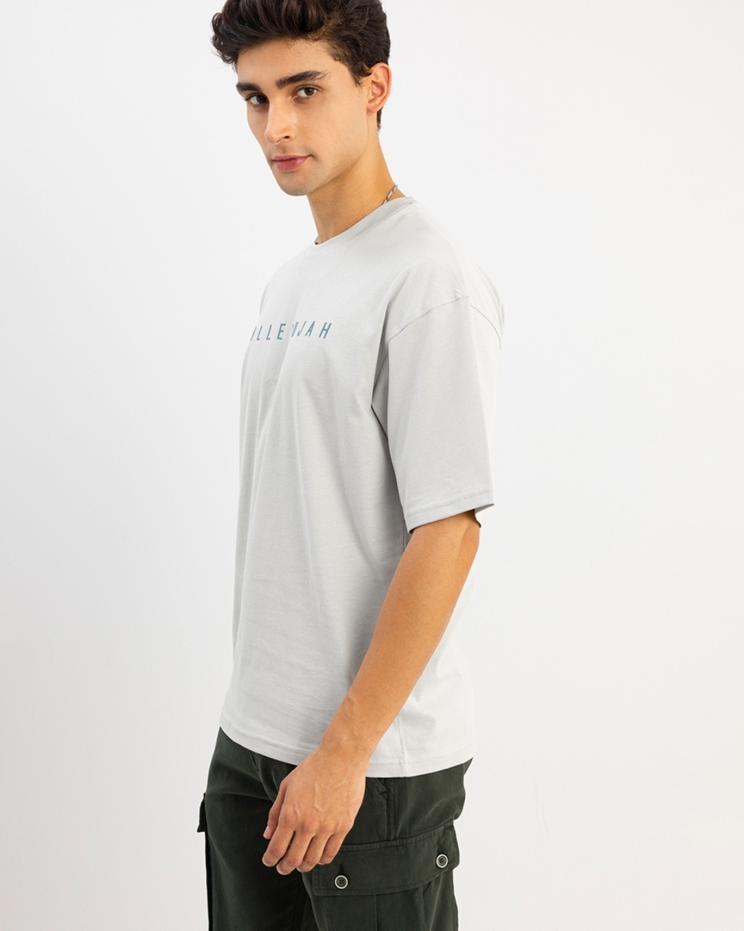 Shop Men's Grey Hallelujah Typography Oversized T-shirt-Back