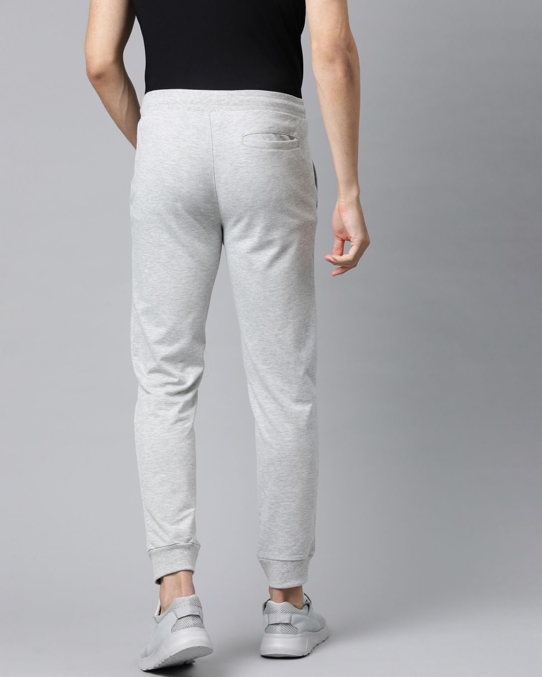 Shop Men's Grey Melange Solid Slim Fit Joggers-Back