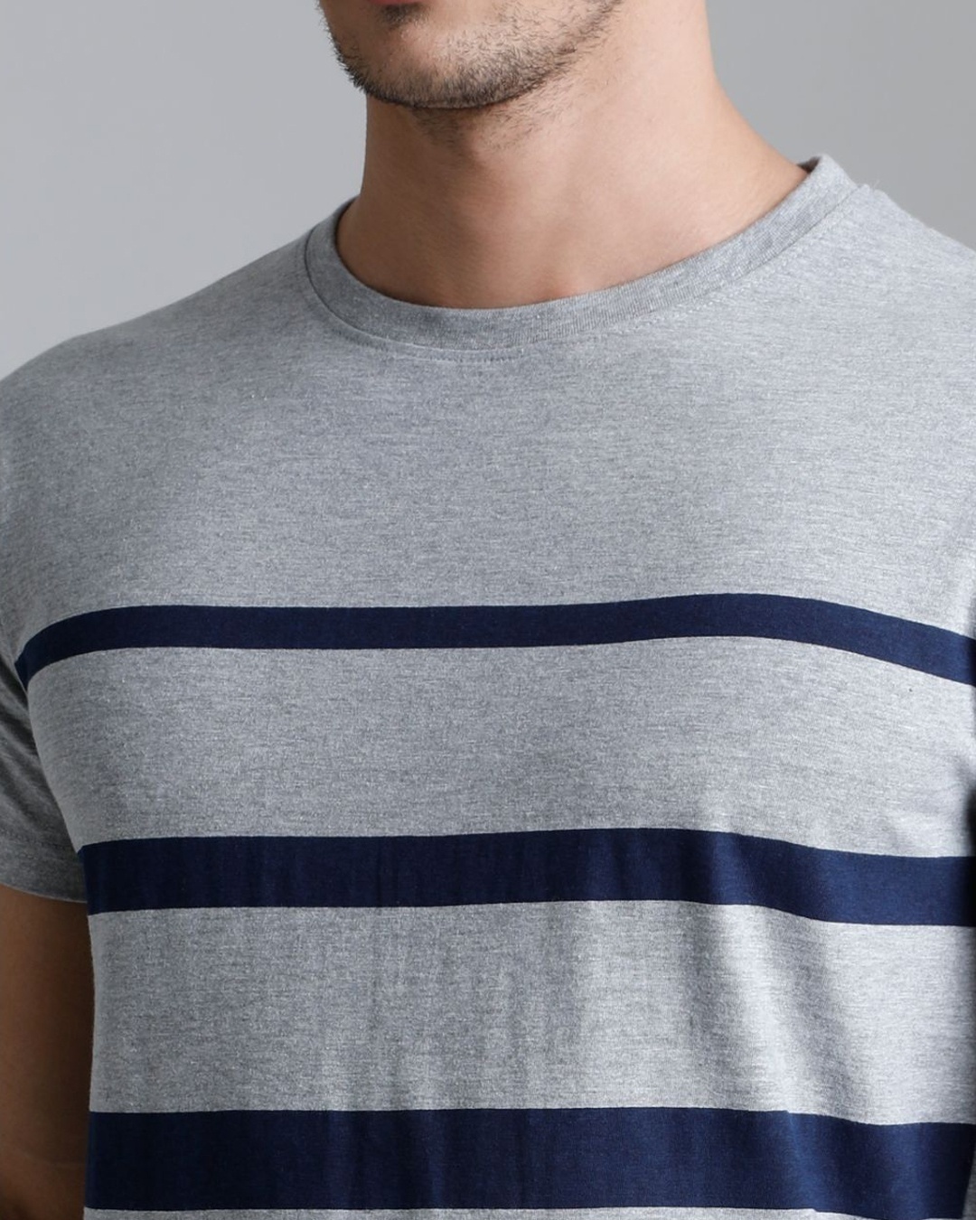 Shop Men's Grey & Navy Striped T-shirt-Full