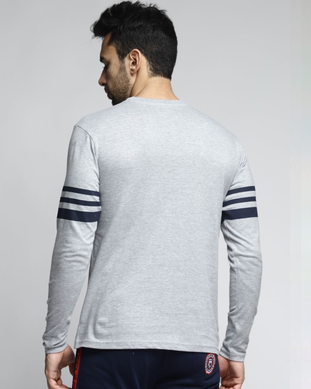 Shop Men's Grey & Navy Typography T-shirt-Back