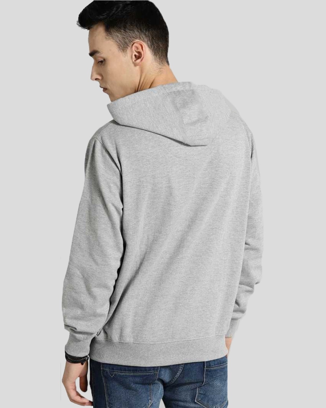 Shop Men's Grey Printed Regular Fit Hoodie-Back