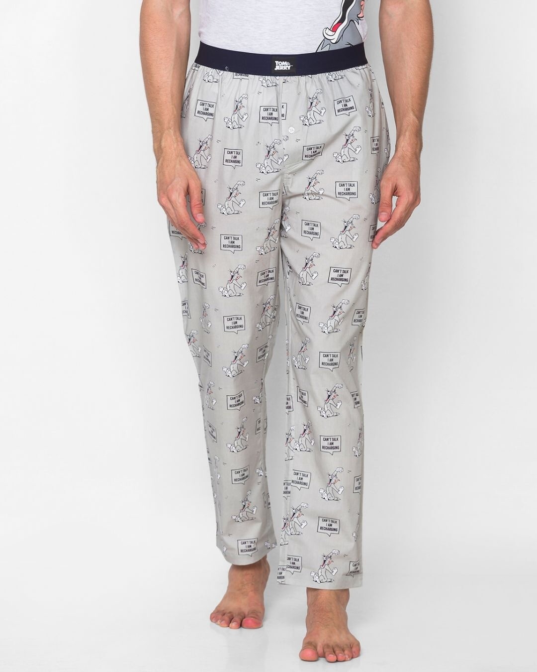 Shop Men's Grey Regular Fit Printed Pyjama-Front