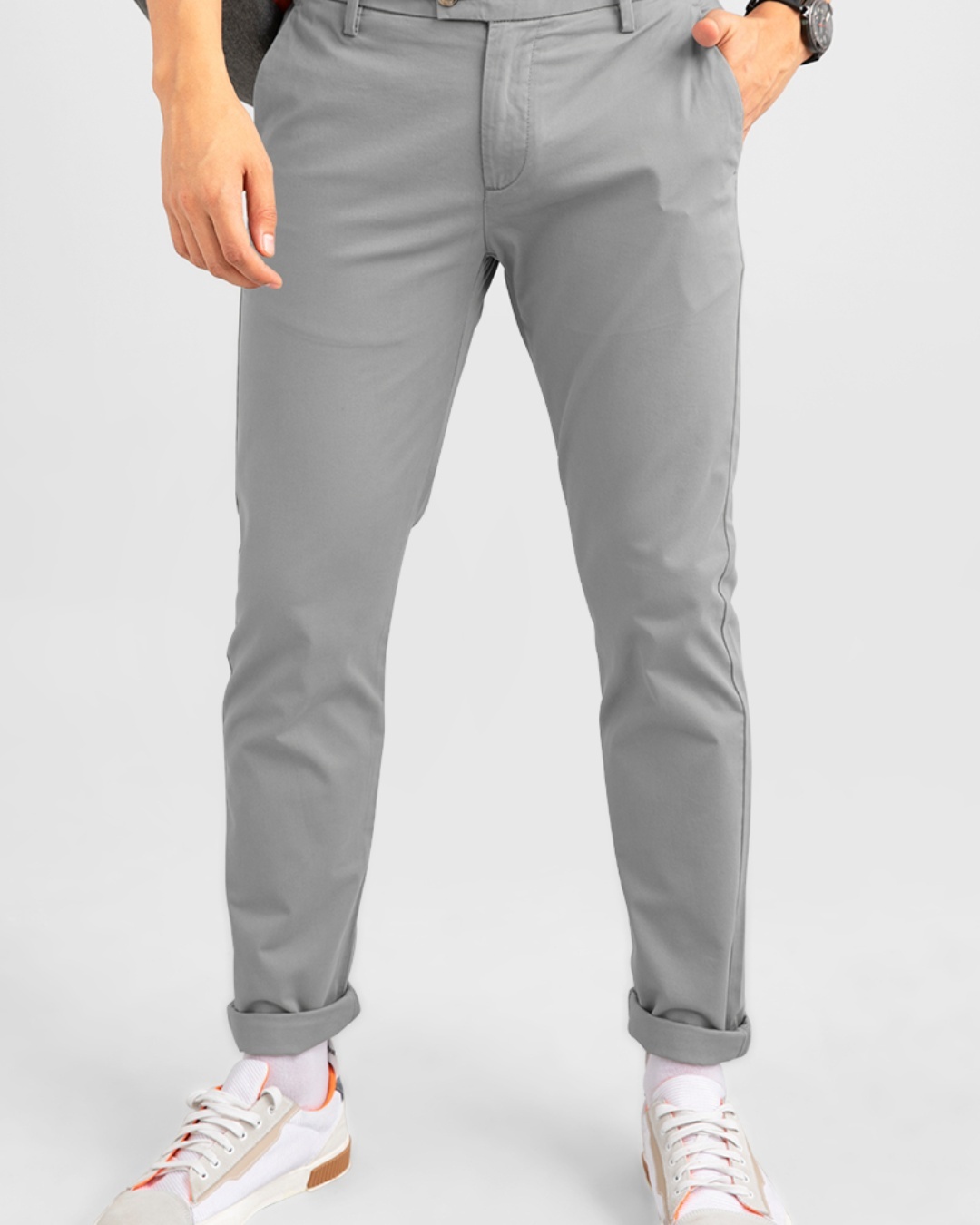 Shop Men's Grey Slim Fit Chinos-Front