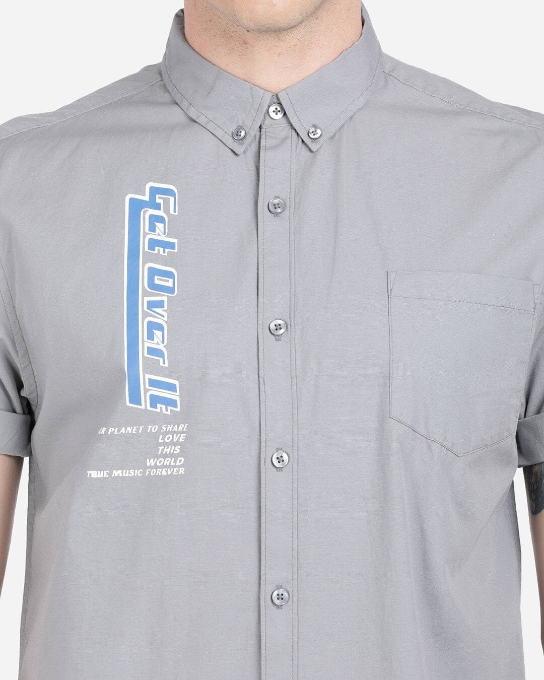 Shop Men's Grey Slim Fit Half Sleeve Shirt-Design