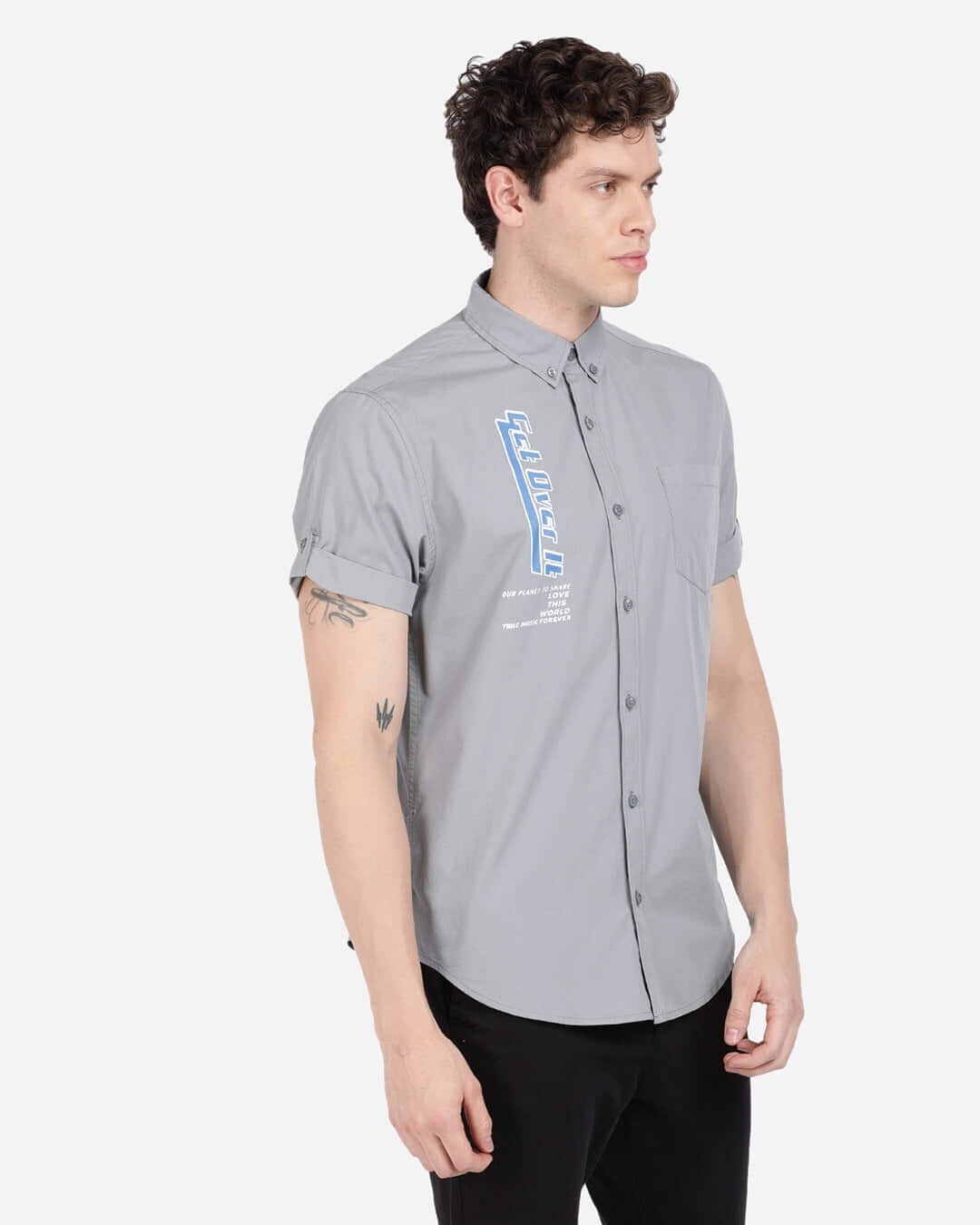 Shop Men's Grey Slim Fit Half Sleeve Shirt-Full