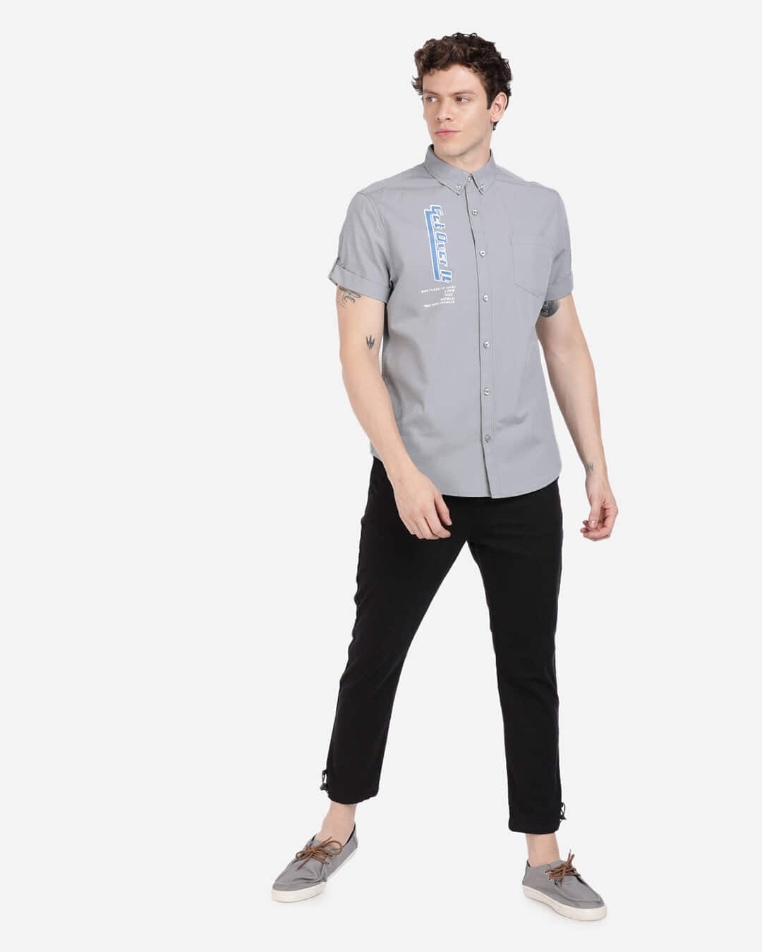 Shop Men's Grey Slim Fit Half Sleeve Shirt