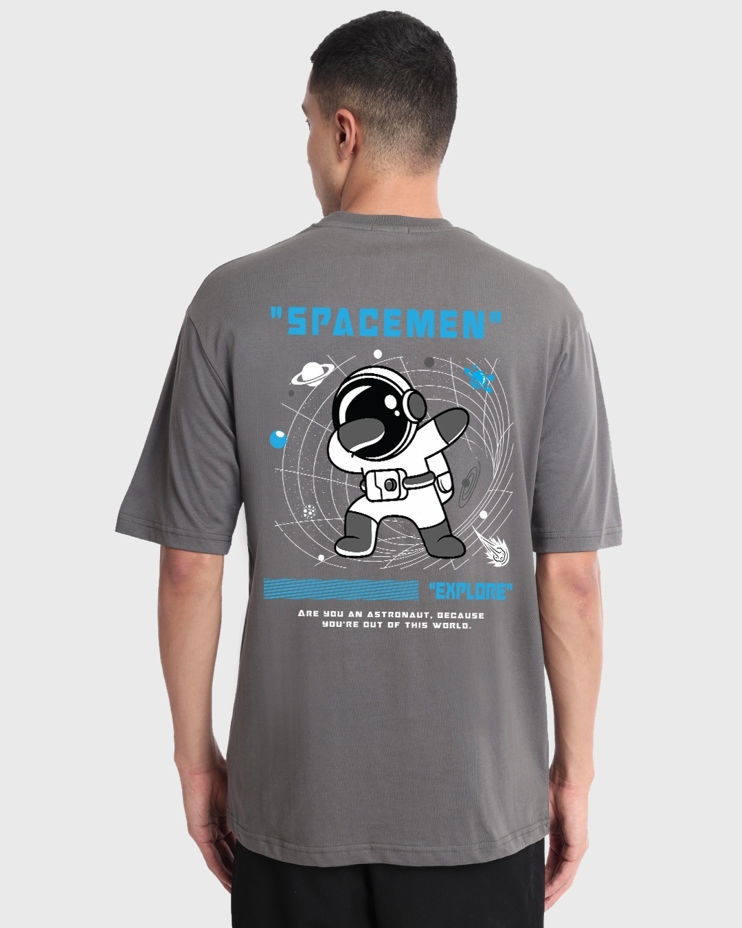 Shop Men's Grey Space Man Graphic Printed Oversized T-shirt-Design