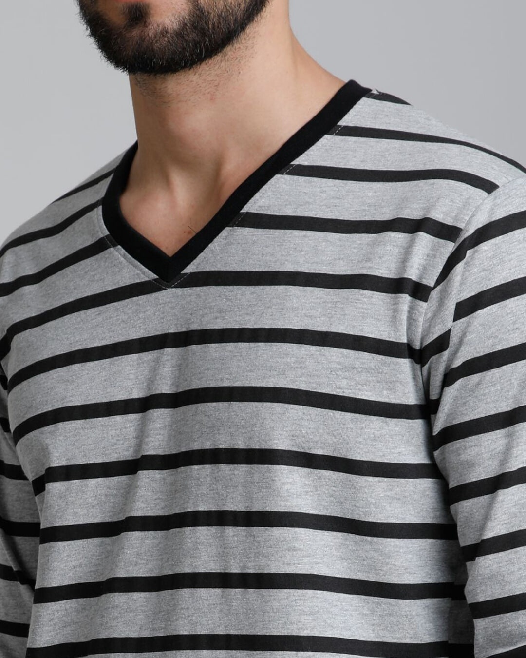 Shop Men's Grey Striped T-shirt-Full