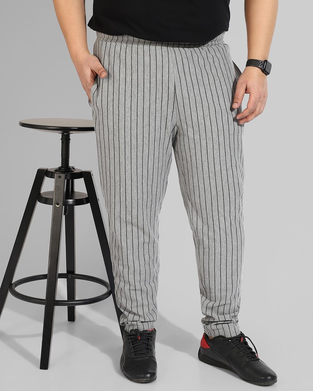 Buy Mens Grey Striped Track Pants for Men Online at Bewakoof