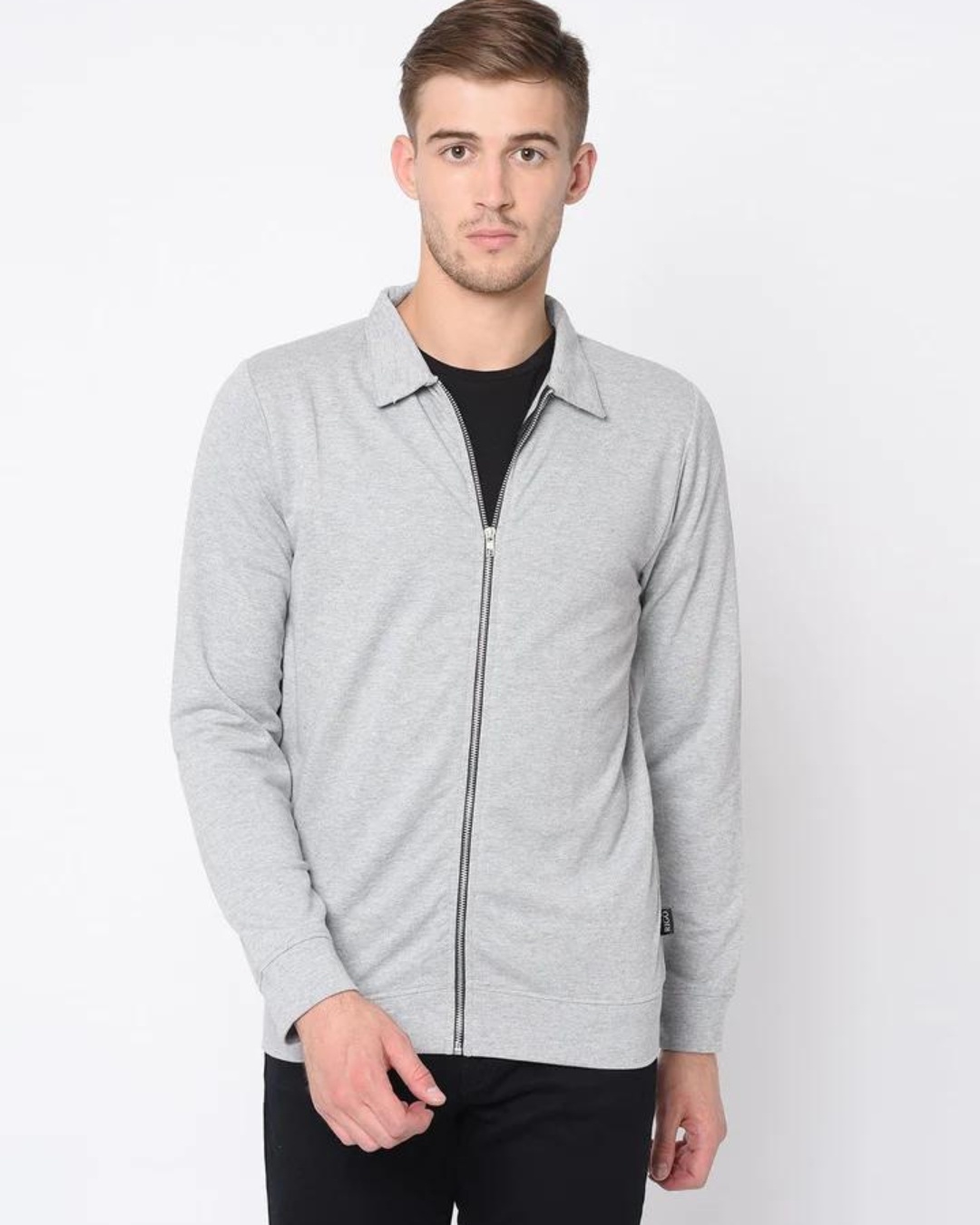 Shop Men's Grey Zipped Jacket-Front