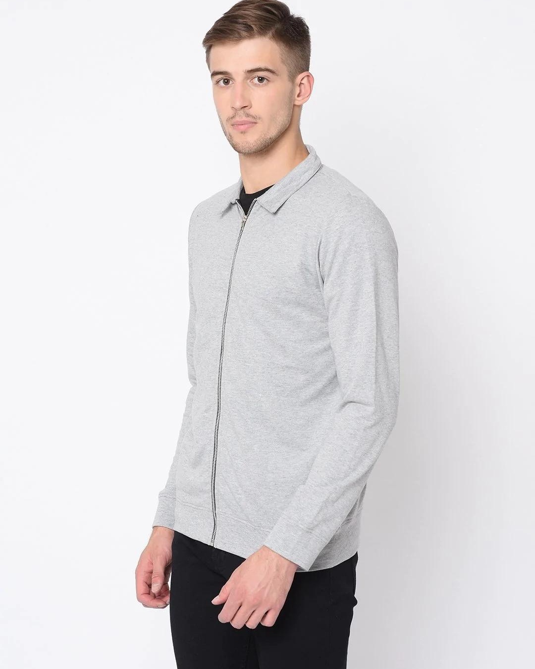 Shop Men's Grey Zipped Jacket-Back