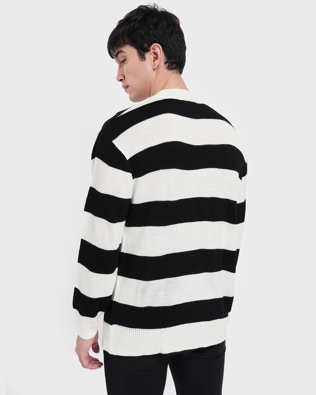 Shop Men's Black & White Striped Oversized Sweater-Design