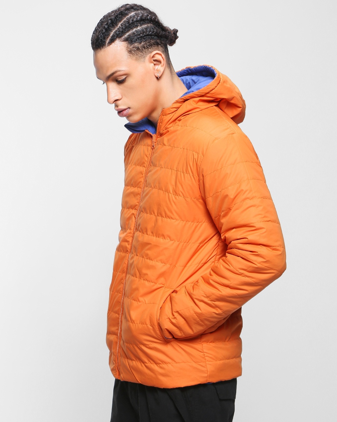 Buy Men's Blue & Orange Color Block Oversized Reversible Puffer Jacket