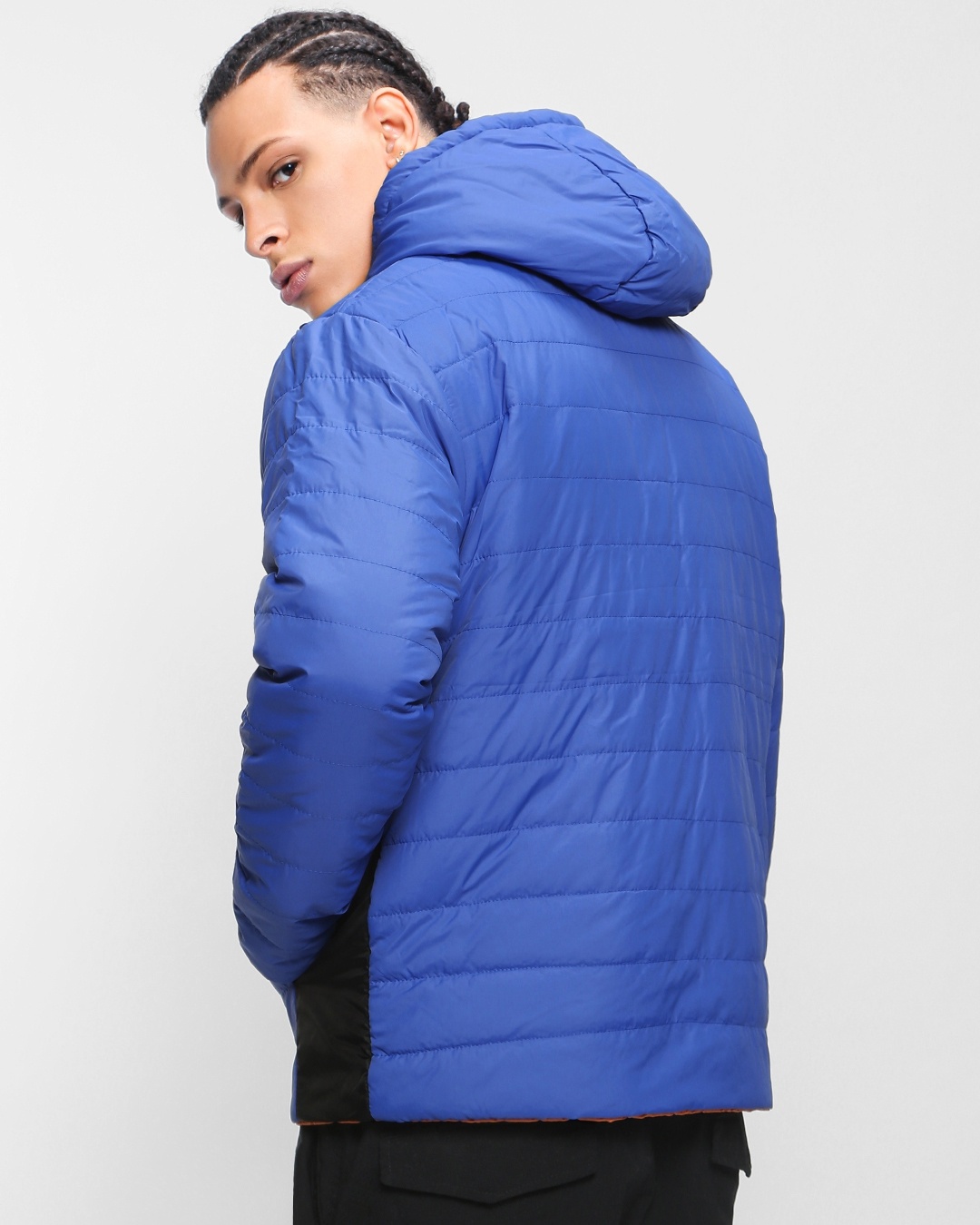Buy Men's Blue & Orange Color Block Oversized Reversible Puffer Jacket