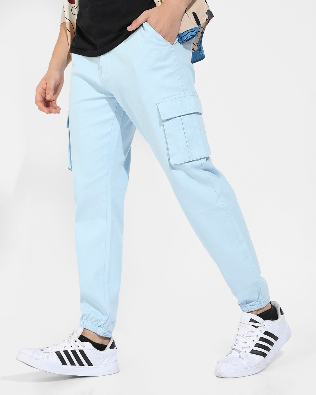 Buy Men's Light Blue Cargo Trousers Online at Bewakoof