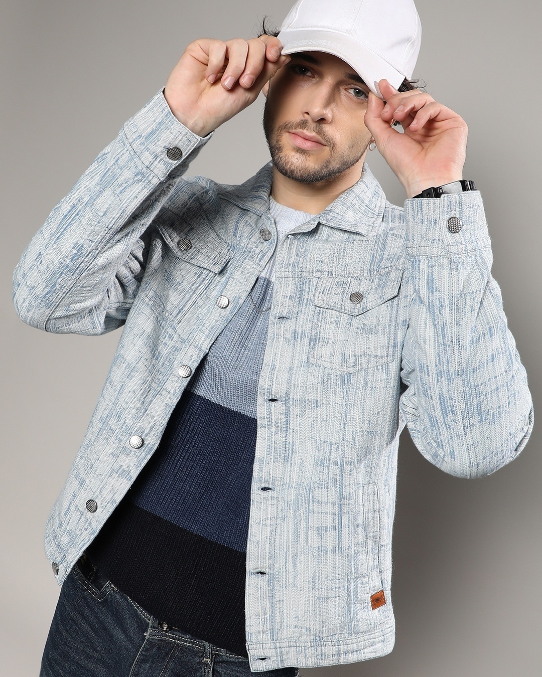 Buy Men's Blue Distress Slim Fit Denim Jacket Online at Bewakoof