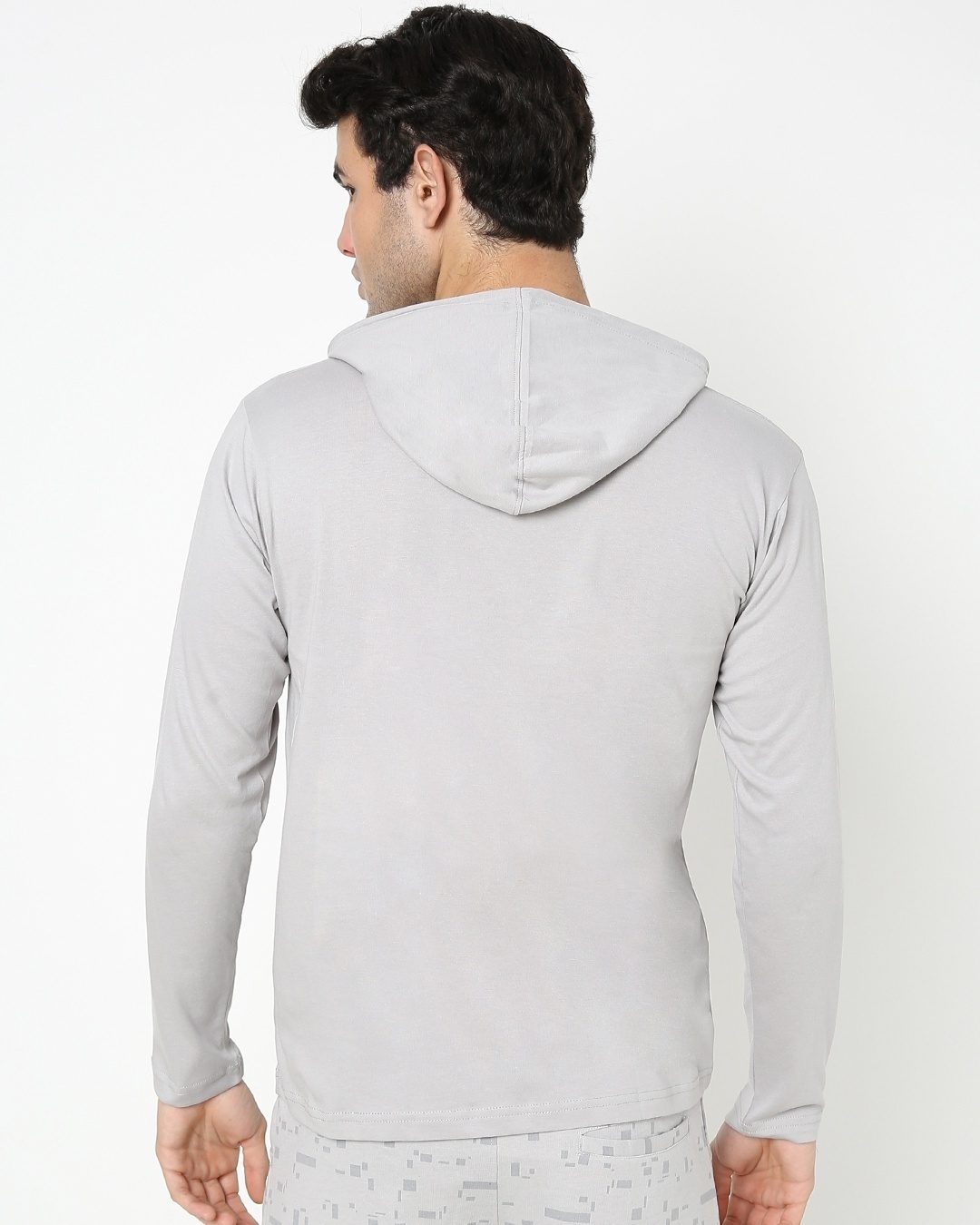 Shop Men's Light Grey Henley Hoodie T-shirt-Design