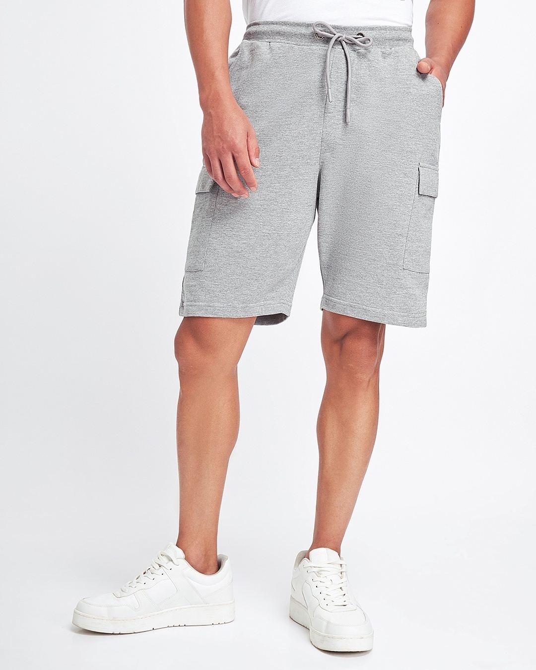 Shop Men's Light Grey Melange Basic Cargo Shorts-Front