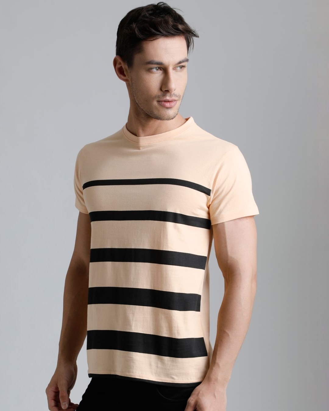 Buy Men's Light Orange & Black Striped T-shirt for Men Orange Online at ...