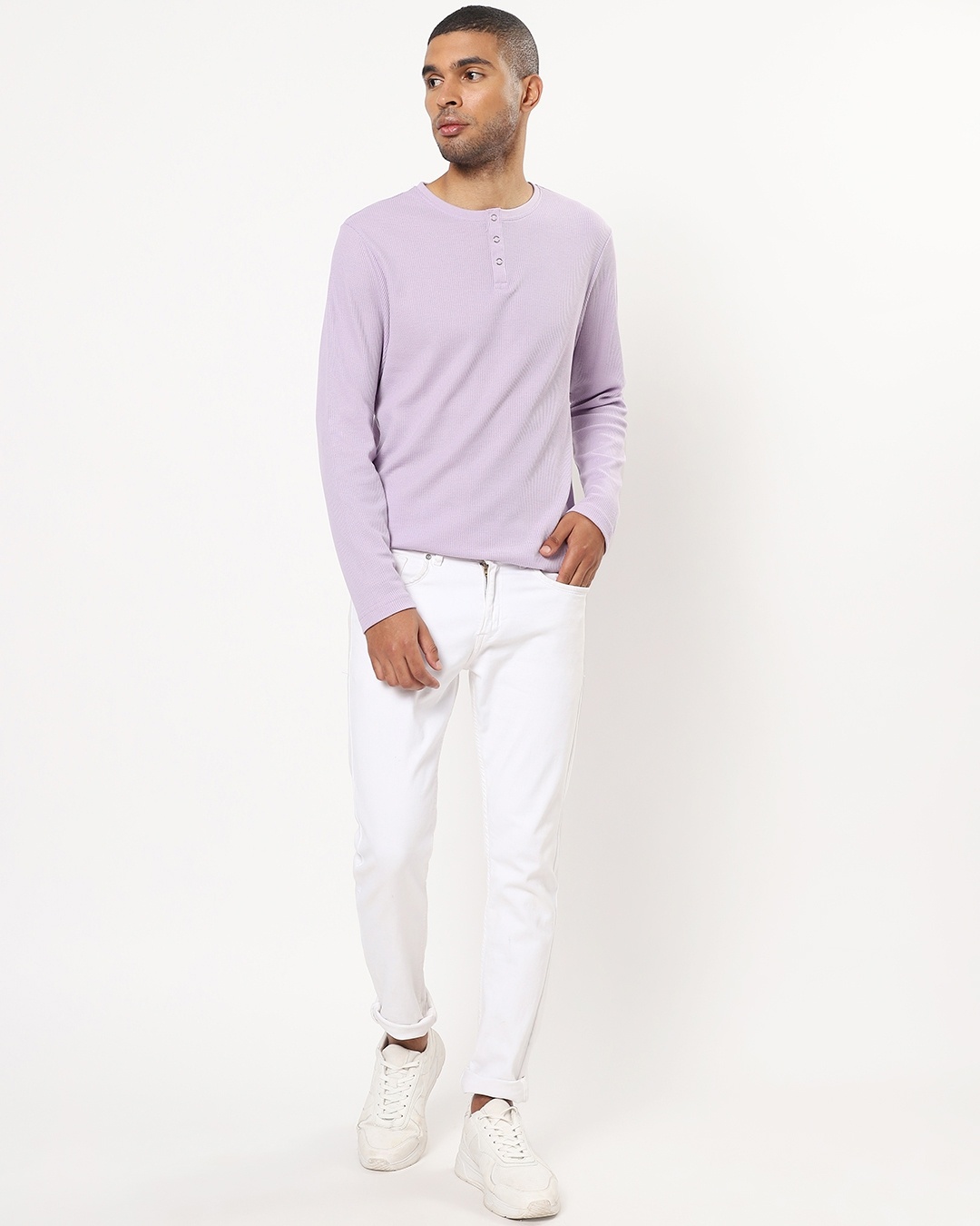 Shop Men's Lilac Waffle Henley T-shirt-Full