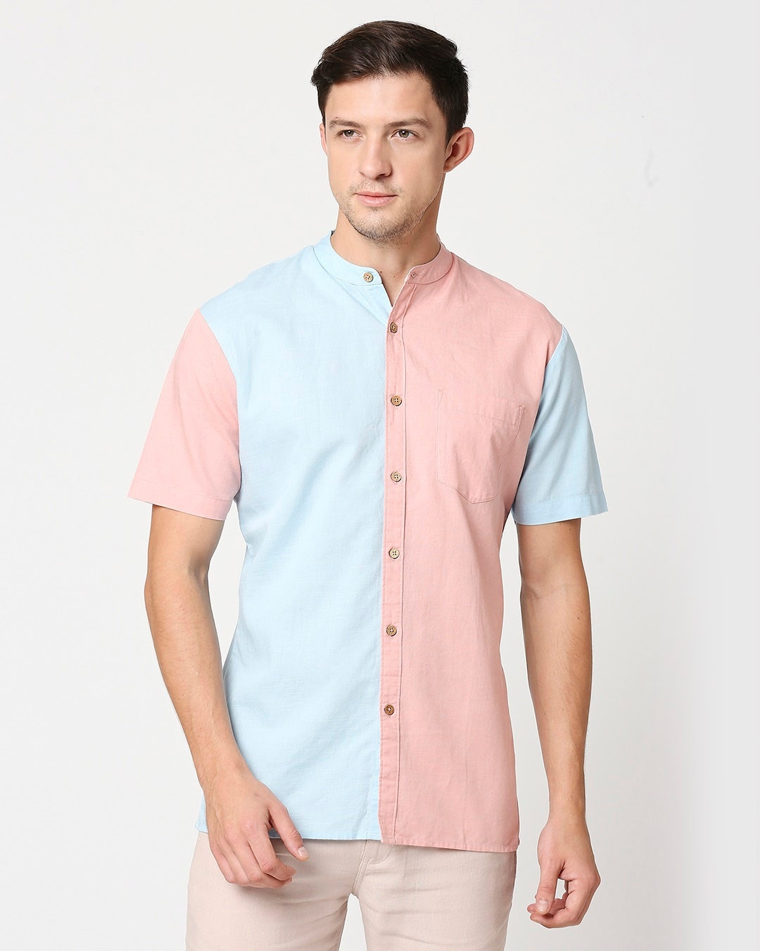 Shop Men's Linen Color Block Shirt-Back