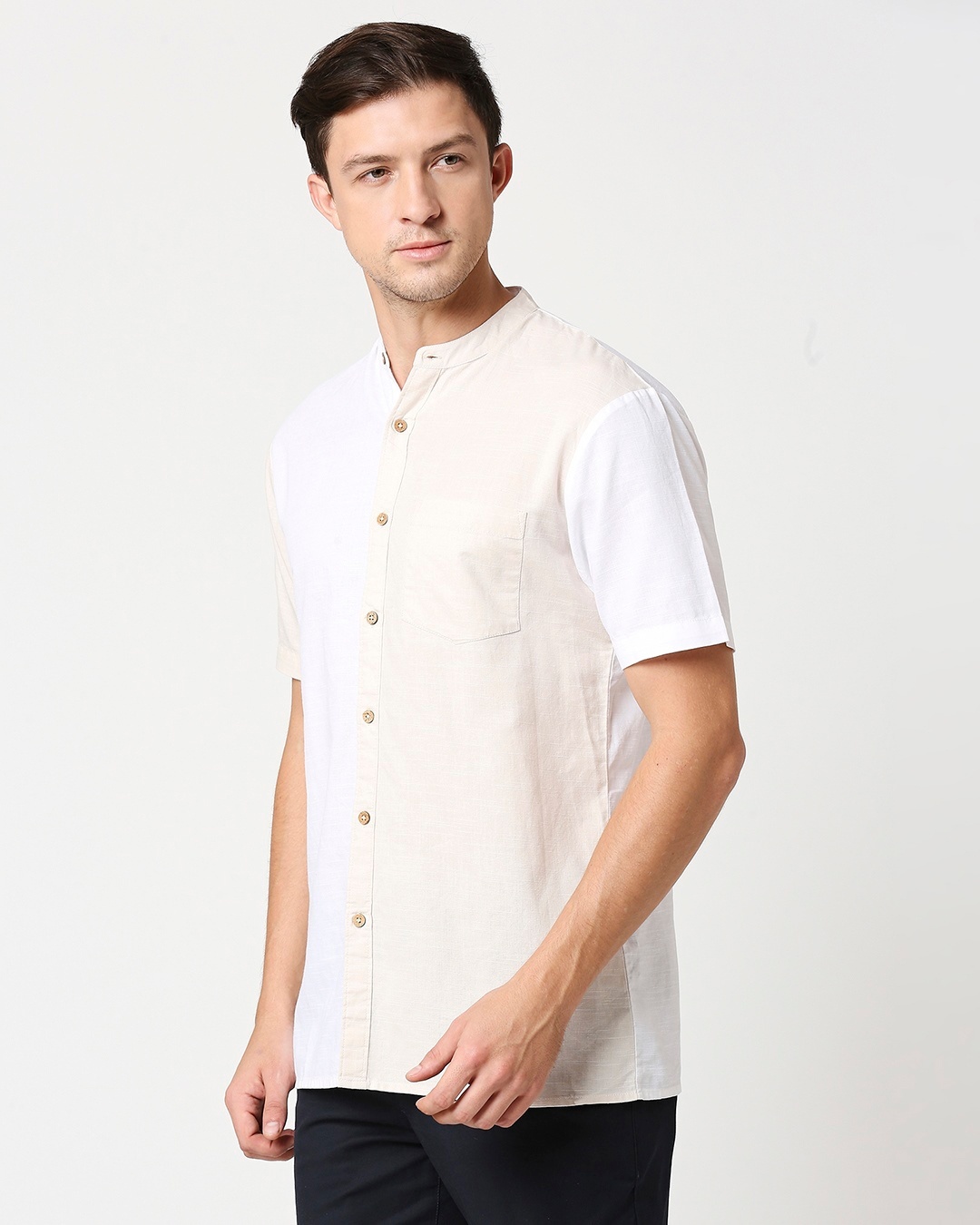 Shop Men's Linen Color Block Half Sleeves Shirt-Design