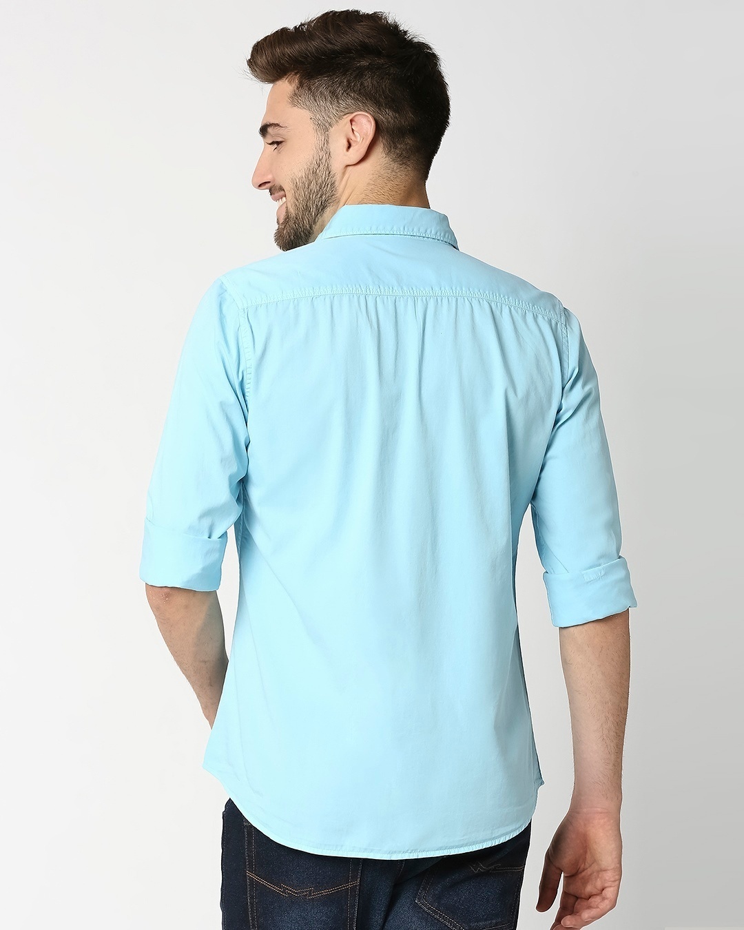 Shop Men's Lt Blue Casual Slim Fit Over Dyed Shirt-Full