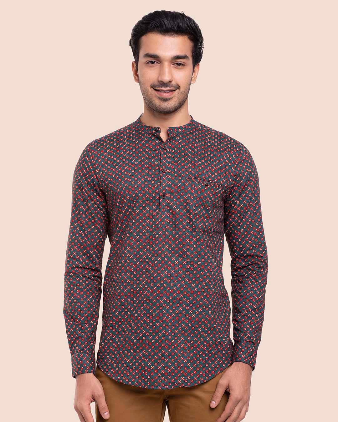 Shop Men's Mandarin Collar Full Sleeves Shirt-Back