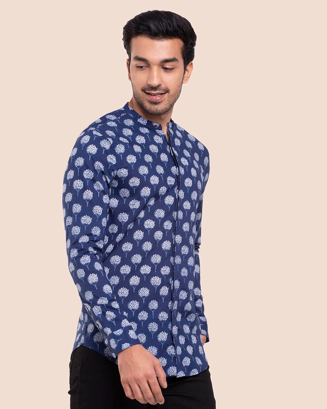Shop Men's Mandarin Collar Full Sleeves Shirt-Design