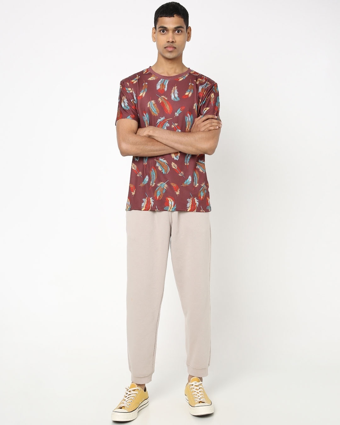 Shop Men's Maroon All Over Feather Printed T-shirt