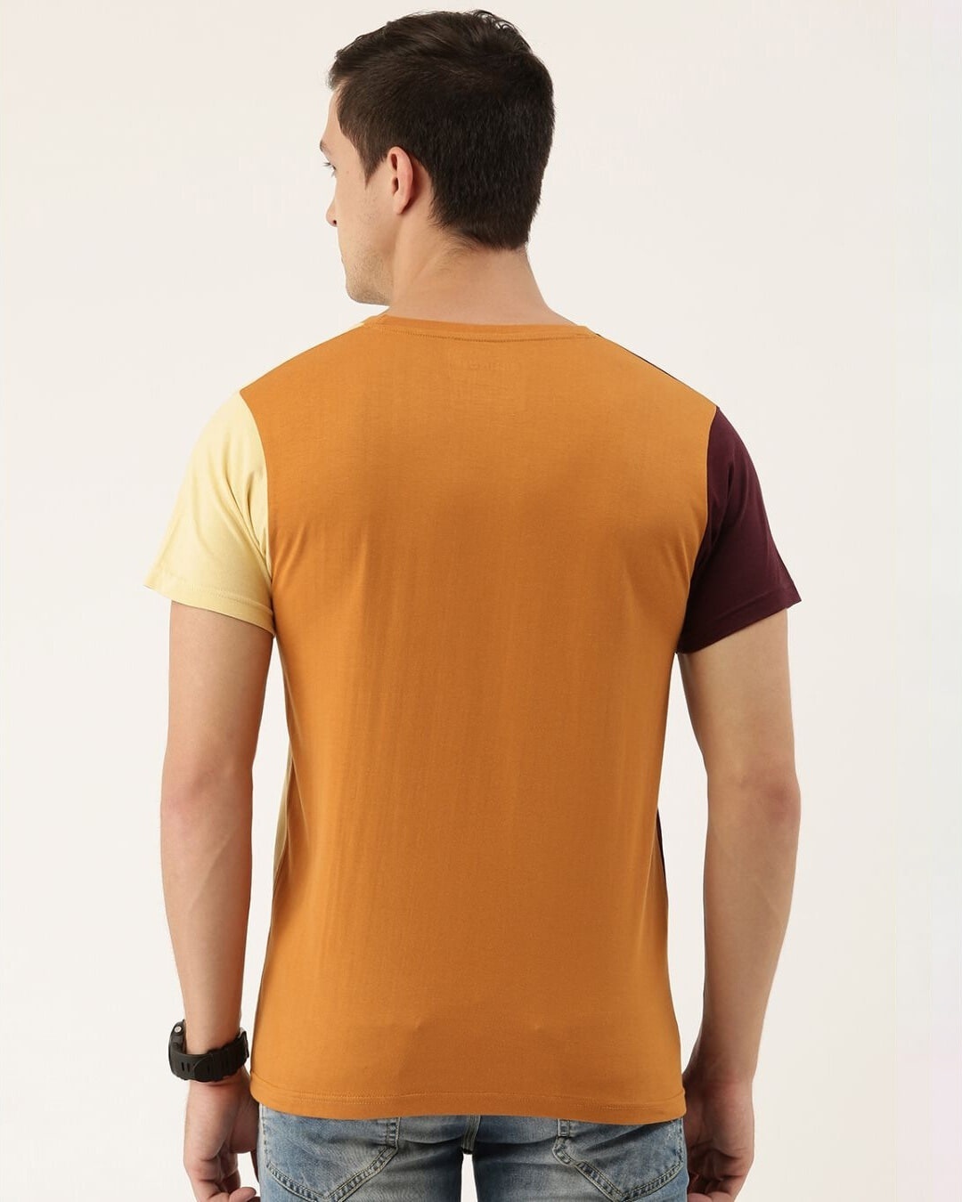 Shop Men's Maroon & Beige Colourblocked T-shirt-Back
