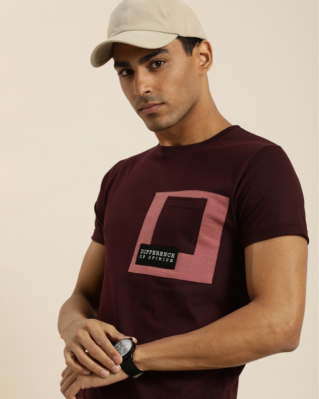 Shop Men's Maroon Color Block T-shirt-Design