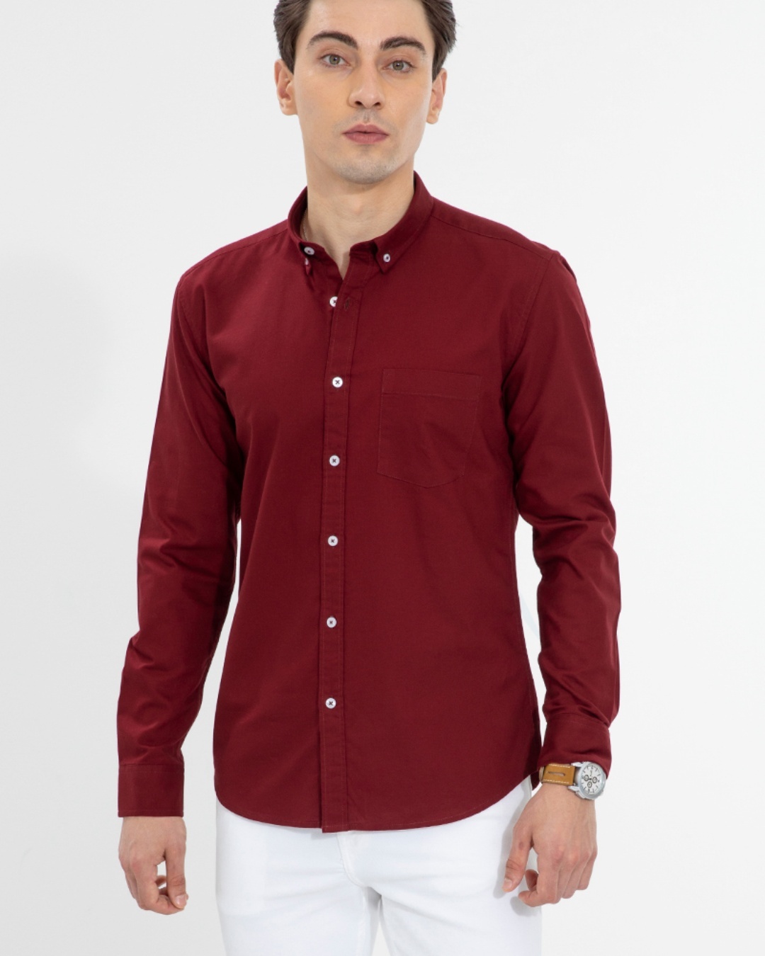 Shop Men's Maroon Cotton Shirt-Front