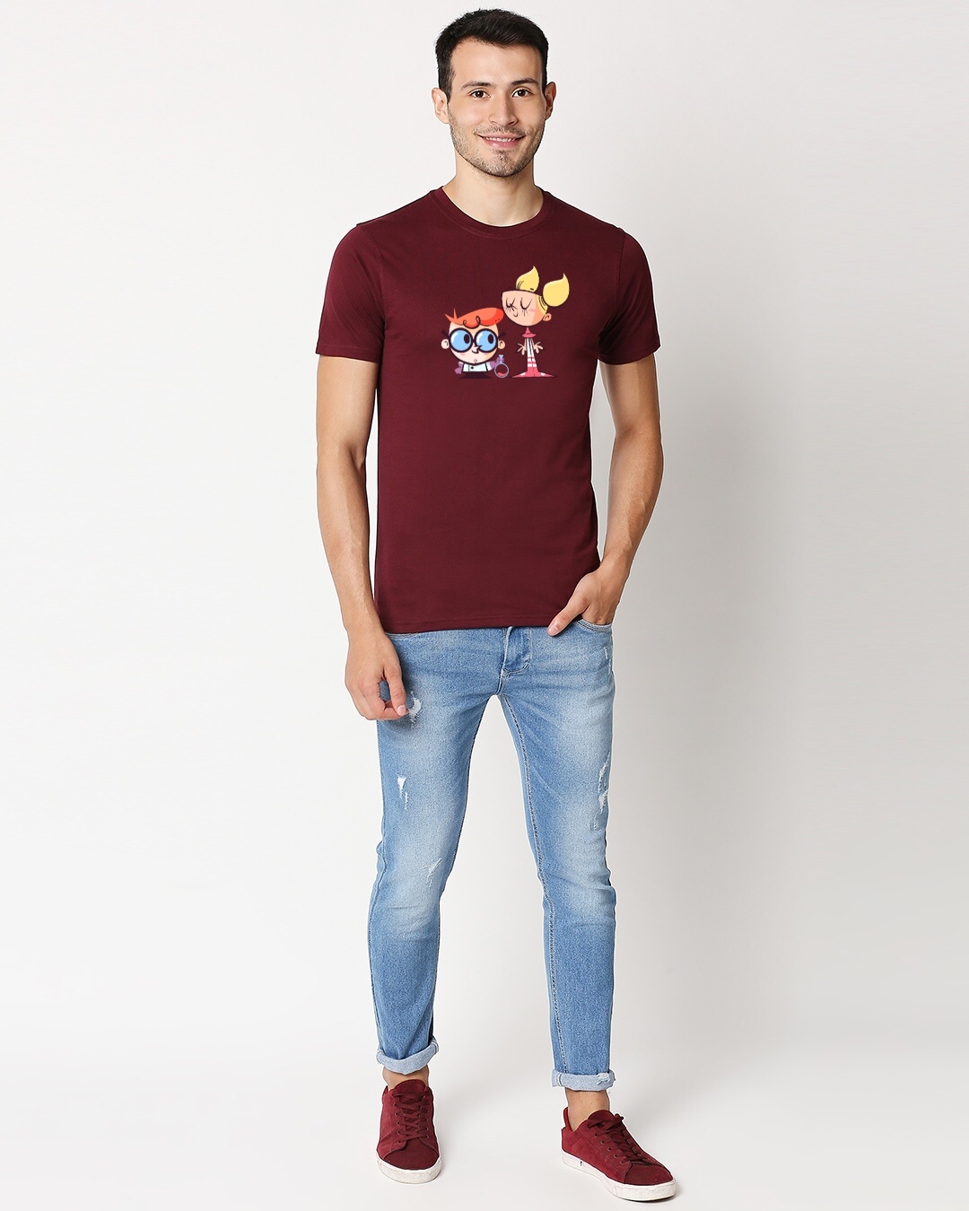 Shop Men's Maroon Dexter & Didi Cotton T-shirt