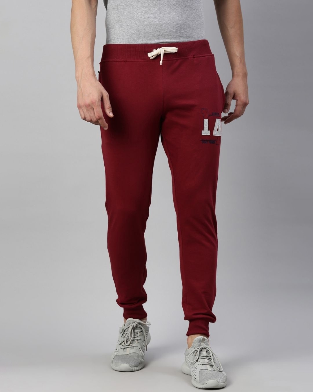 Buy Men's Maroon Embroidered Slim Fit Joggers for Men Maroon Online at ...